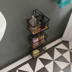 QM240021 Freestanding 3-Tier Storage Basket Black   Bamboo