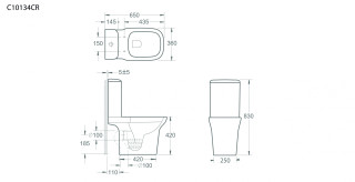 Technical Drawing of Grace Rimless Comfort Height WC Bowl C10134CR