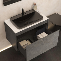 Arco 800 White Marble Worktop With Black Basin
